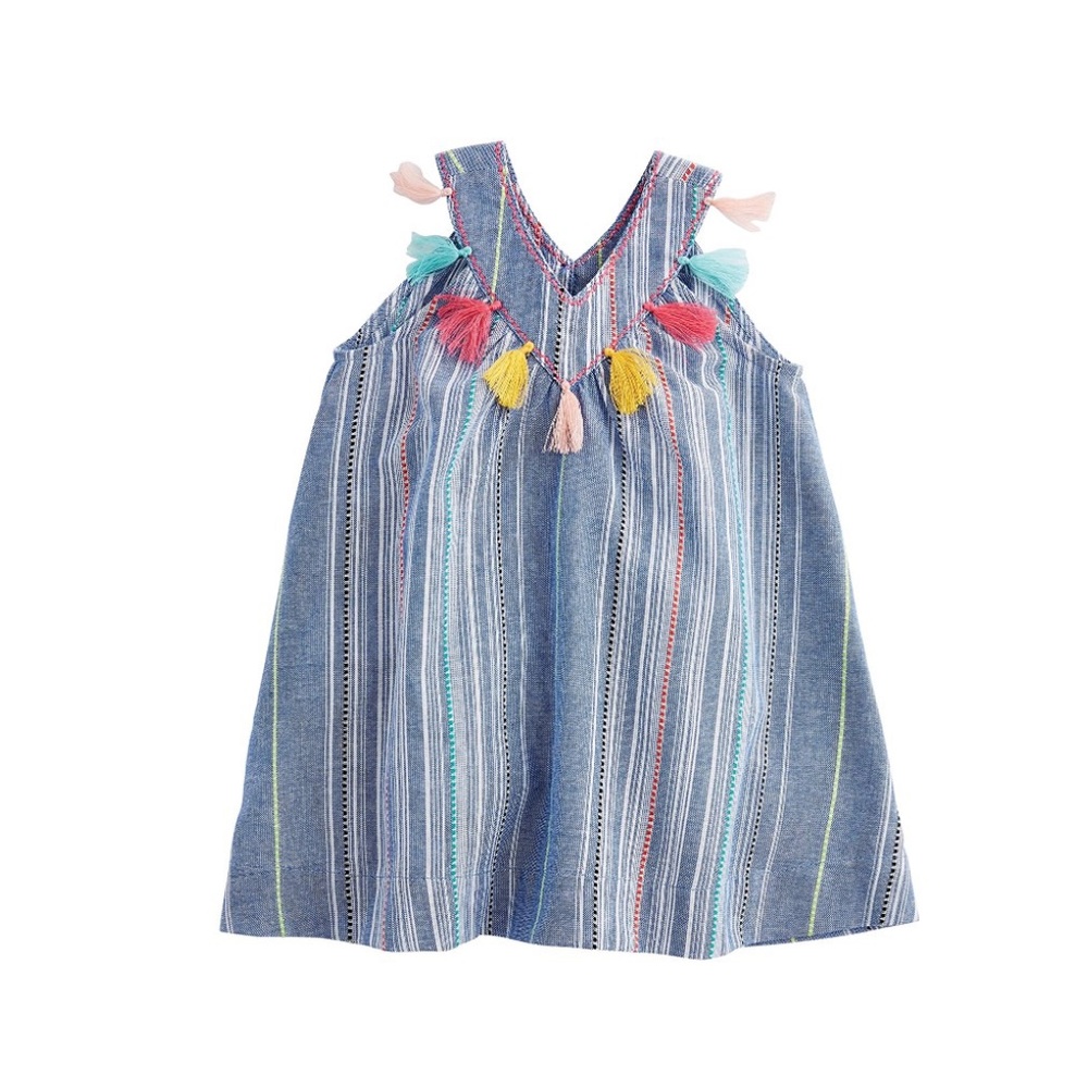 Mud Pie Girls' Chambray Tassel Dress